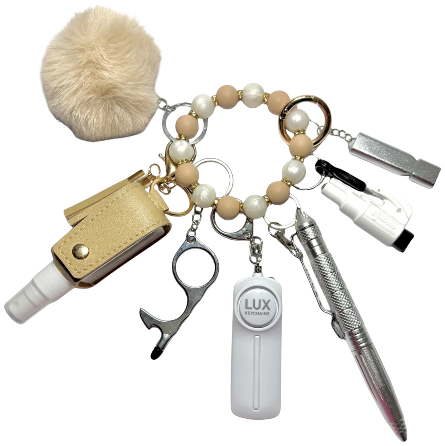 Cinnamon Safety Keychain Set laid out flat